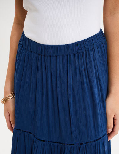 Jupe longue fluide taille &eacute;lastiqu&eacute;e bleu marine femme