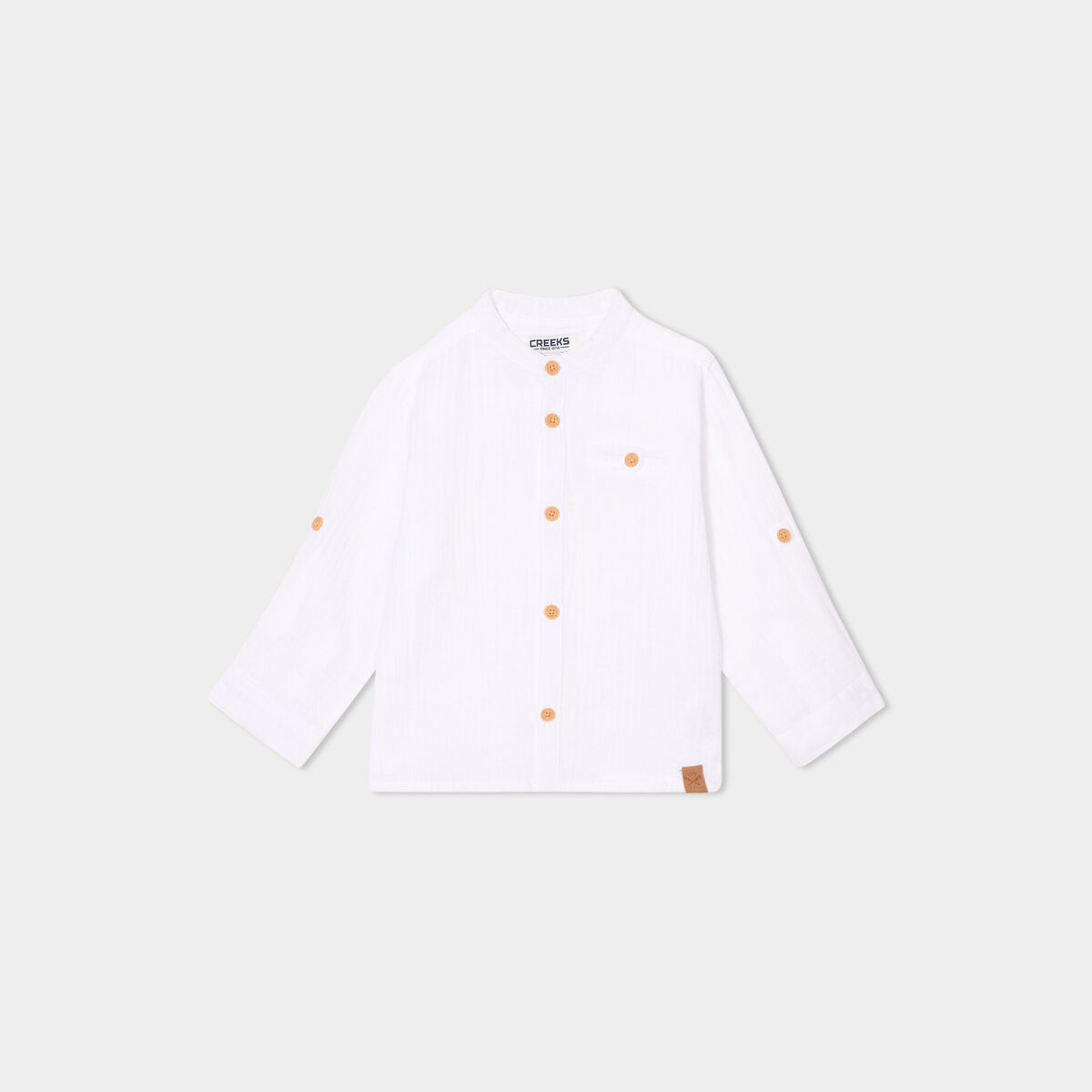 Chemise col mao en gaze de coton blanc b&eacute;b&eacute; gar&ccedil;on