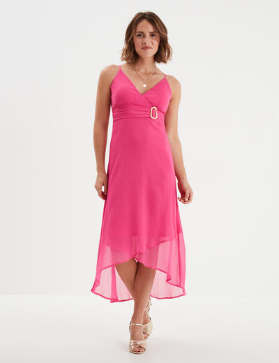 Robe longue asymétrique avec boucle rose fushia femme