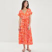 Robe patineuse longue ceinturée orange femme