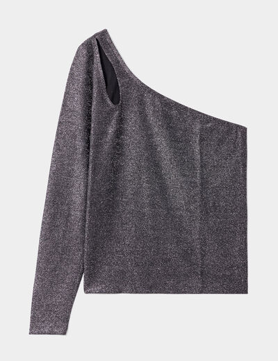 T-shirt asymétrique métallisé ouverture noir femme