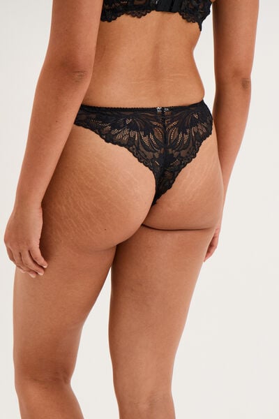Tanga en dentelle noir femme