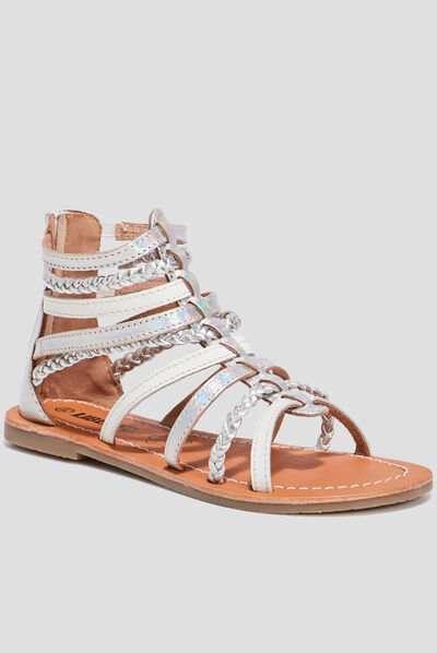 Sandales spartiates en cuir gris argent fille