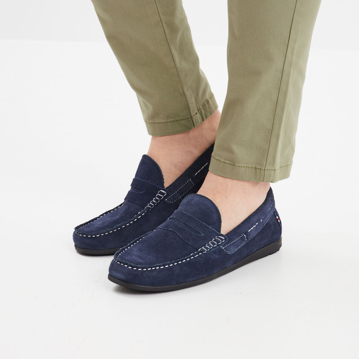 Mocassins en cuir daim bleu homme