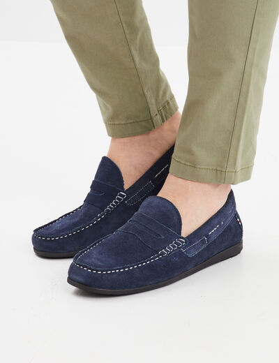 Mocassins en cuir daim bleu homme