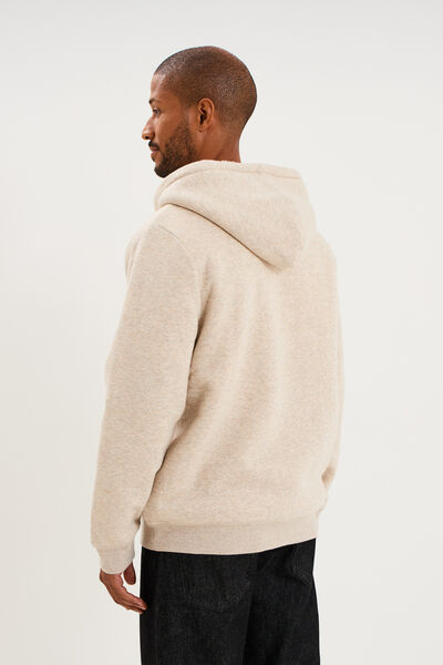 Sweat zipp&eacute; &agrave; capuche doubl&eacute; polaire beige homme