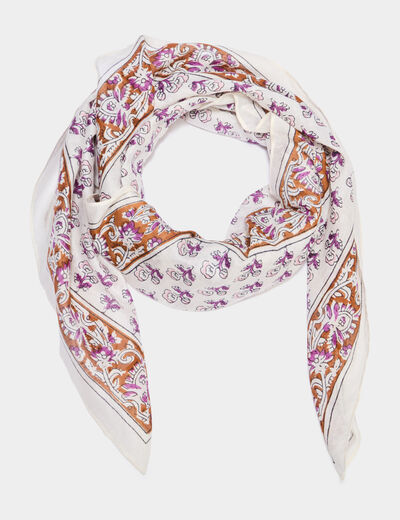 Foulard carr&eacute; coton ivoire femme