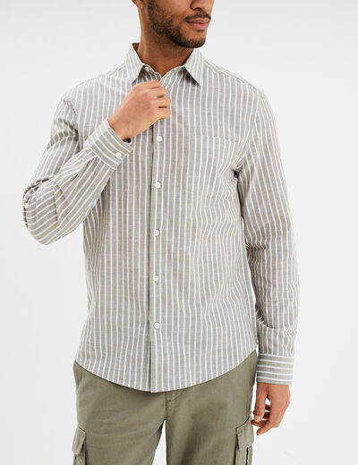 Chemise manches longues coton vert kaki homme