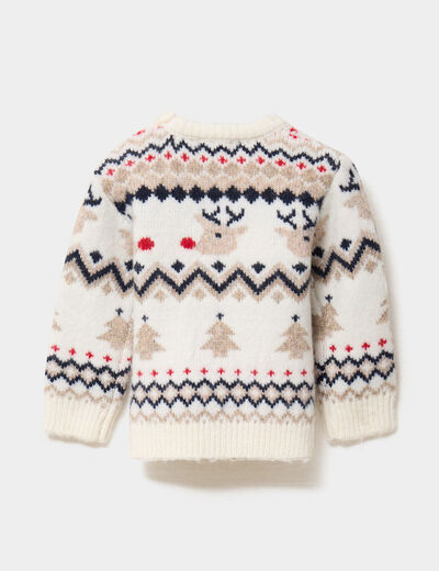 Pull No&euml;l col rond manches longues ivoire b&eacute;b&eacute; gar&ccedil;on