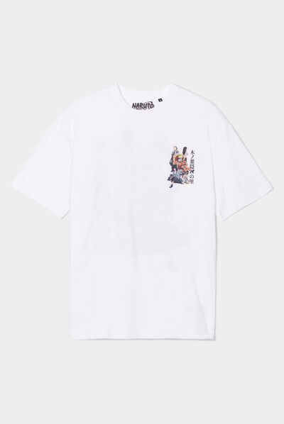 T-shirt col rond manches courtes Naruto blanc homme