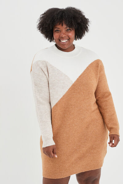 Robe pull col montant manches longues sable femme grande taille