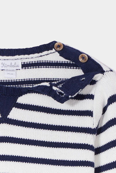 Pull marinière épaule boutonnée Kimbaloo ecru bébé garçon