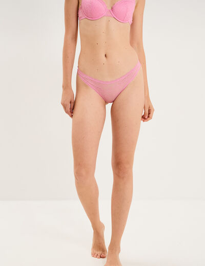 Tanga en dentelle doublure coton mauve femme