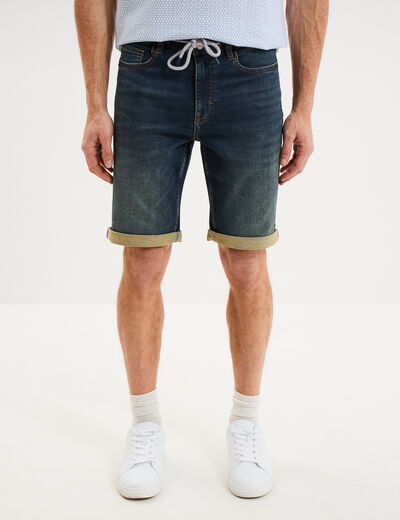 Bermuda droit &agrave; coulisse en jean denim used homme