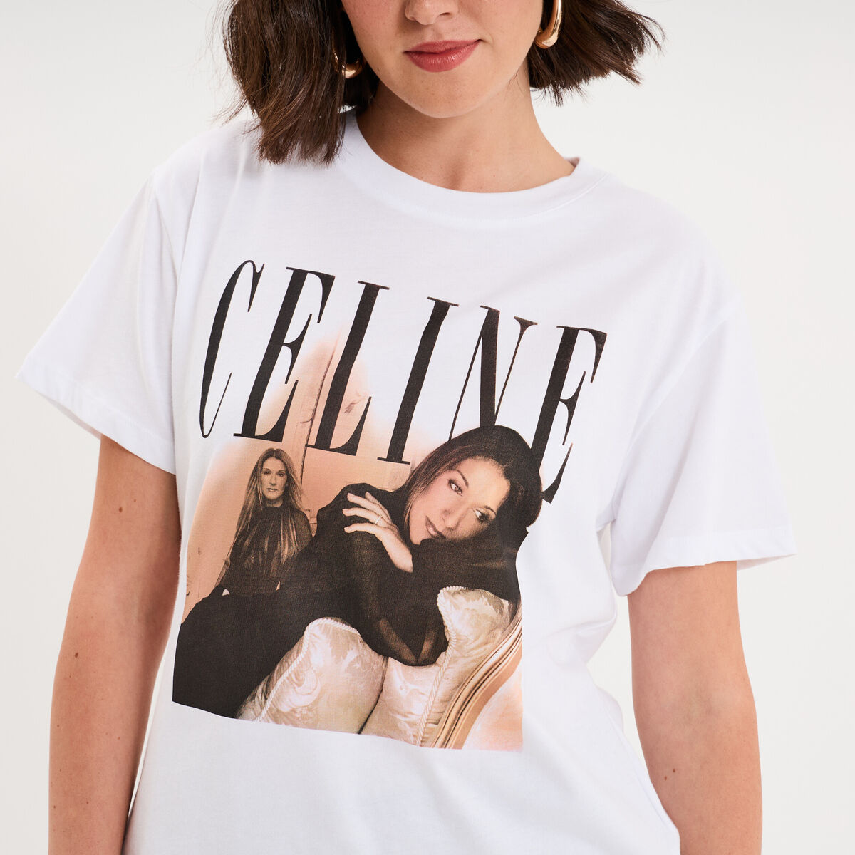 T-shirt coton C&eacute;line Dion blanc femme
