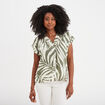 Blouse col en V manches courtes vert kaki femme