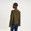 Pull ajour&eacute; col en V manches longues taupe femme