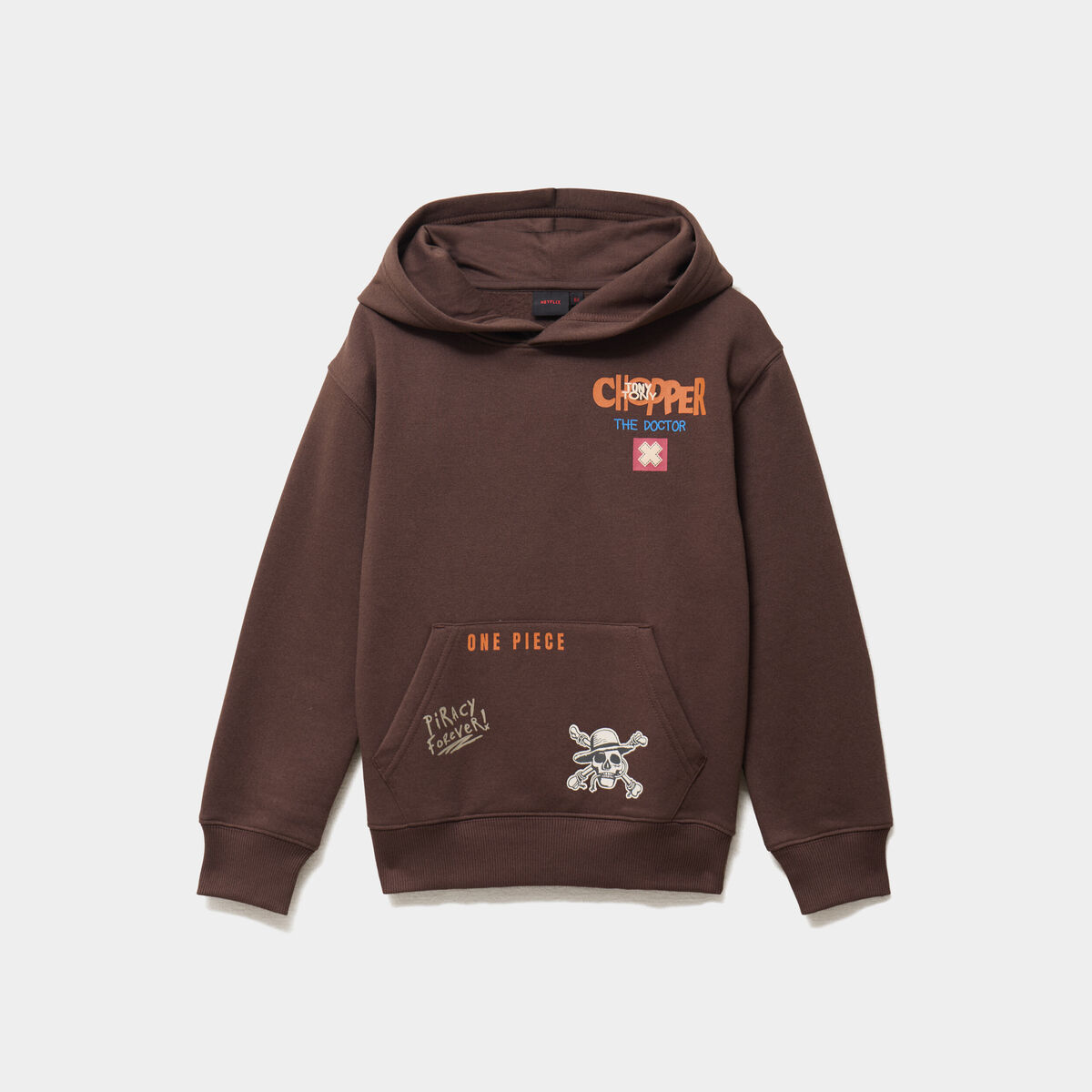 Sweat hoodie 1 poche One Piece Chopper marron fonc&eacute; gar&ccedil;on