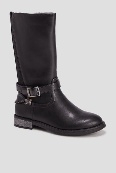 Bottes zippées avec chaînes et brides noir fille