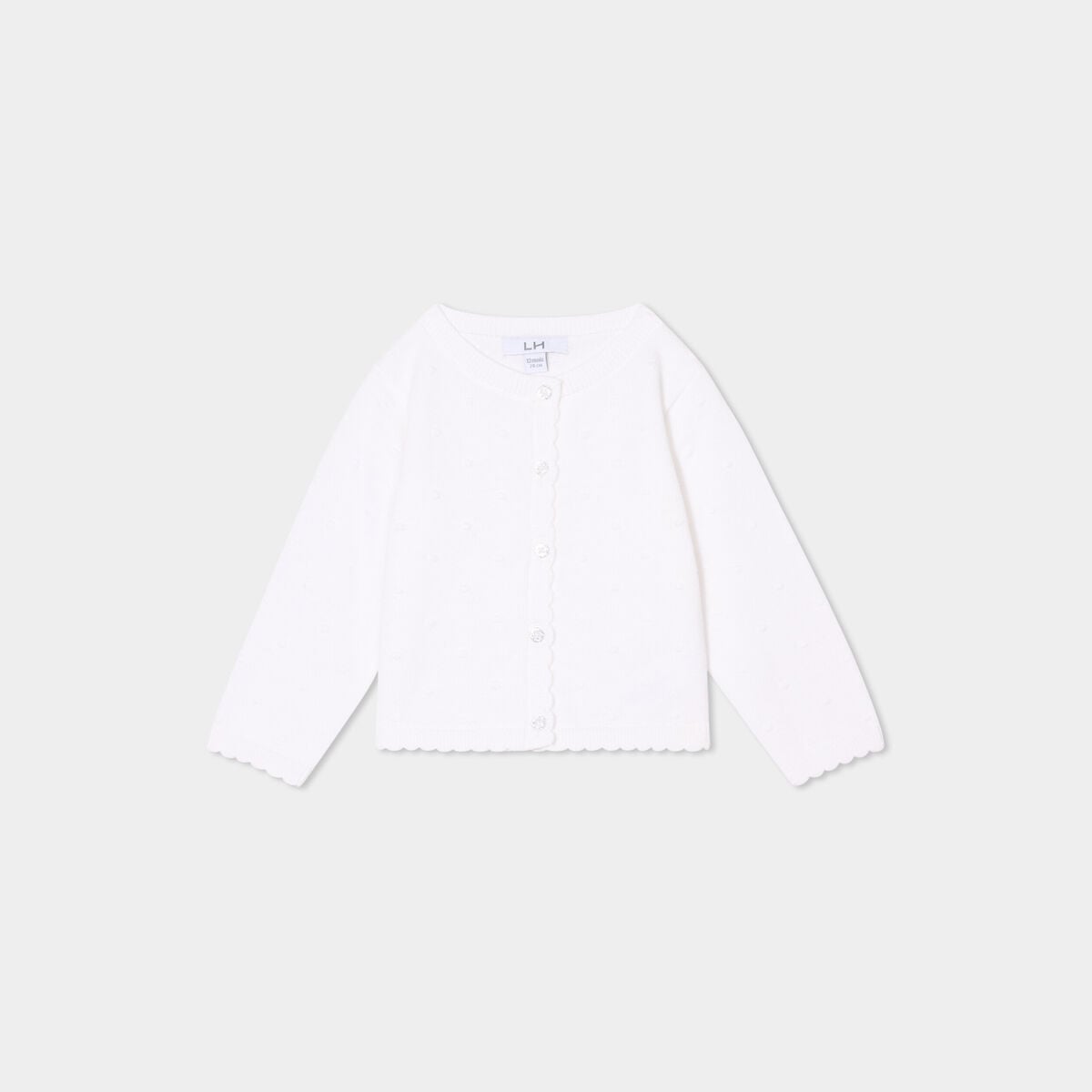 Gilet boutonn&eacute; bord festonn&eacute; coton blanc b&eacute;b&eacute; fille