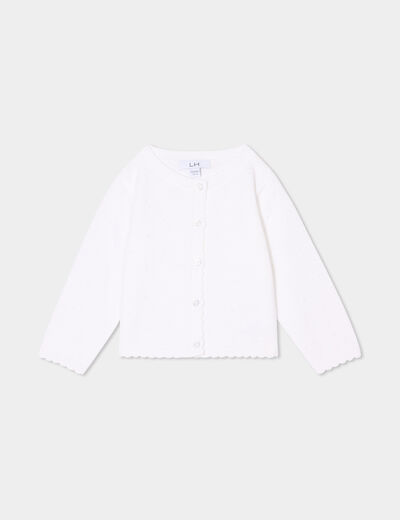 Gilet boutonné bord festonné coton blanc bébé fille