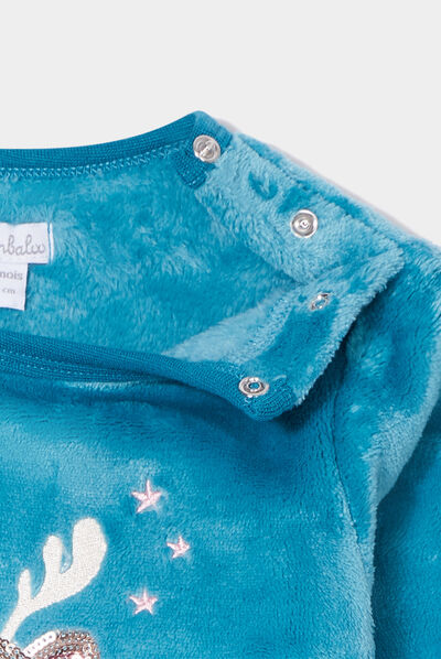 Sweat velours boutonné à sequins vert turquoise bébé fille