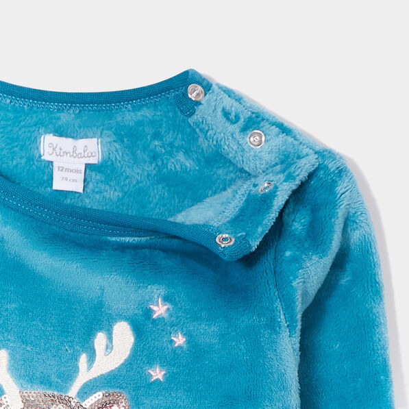 sweat velours boutonne a sequins vert turquoise bebef Sweat velours boutonné à sequins vert turquoise bébé fille