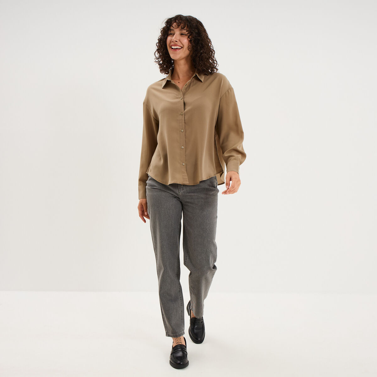 Chemise fluide manches longues vert femme