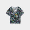 T-shirt col en V manches courtes noir femme