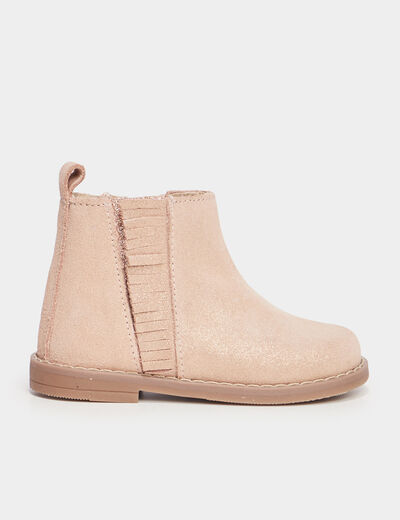 Bottines en cuir à franges Creeks rose champagne bébé fille