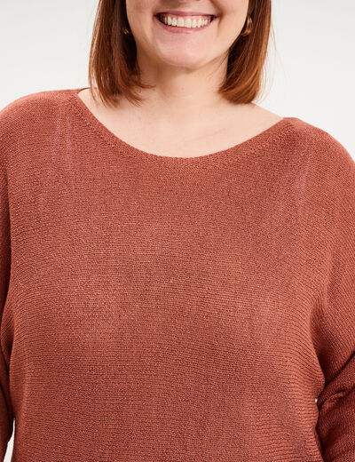 Pull manches longues col rond vieux rose femme grande taille