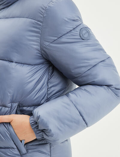 Doudoune col montant zippée bleu gris femme