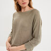 Pull droit col rond manches longues vert kaki femme