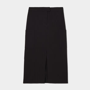 Jupe midi fendue poches plaquées côtés noir femme