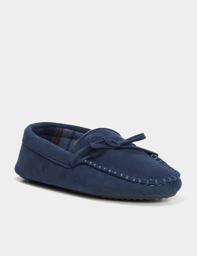 Chaussons mocassins aspect suédine bleu homme