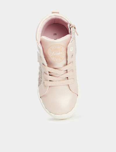 Baskets montantes paillet&eacute;es rose clair fille
