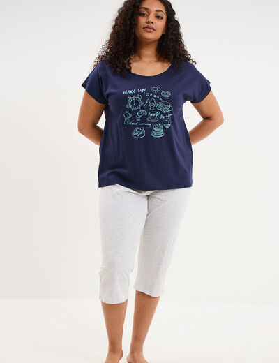 Ensemble pyjama corsaire et t-shirt bleu marine femme grande taille