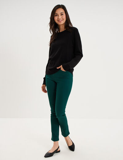 Pantalon slim stretch vert fonc&eacute; femme