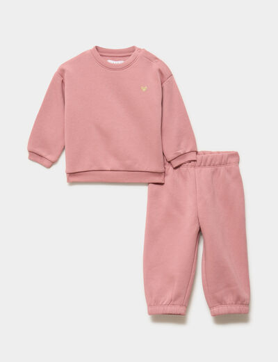Ensemble de jogging molletonn&eacute; rose b&eacute;b&eacute; fille