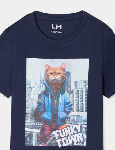 T-shirt col rond manches courtes coton bleu marine gar&ccedil;on