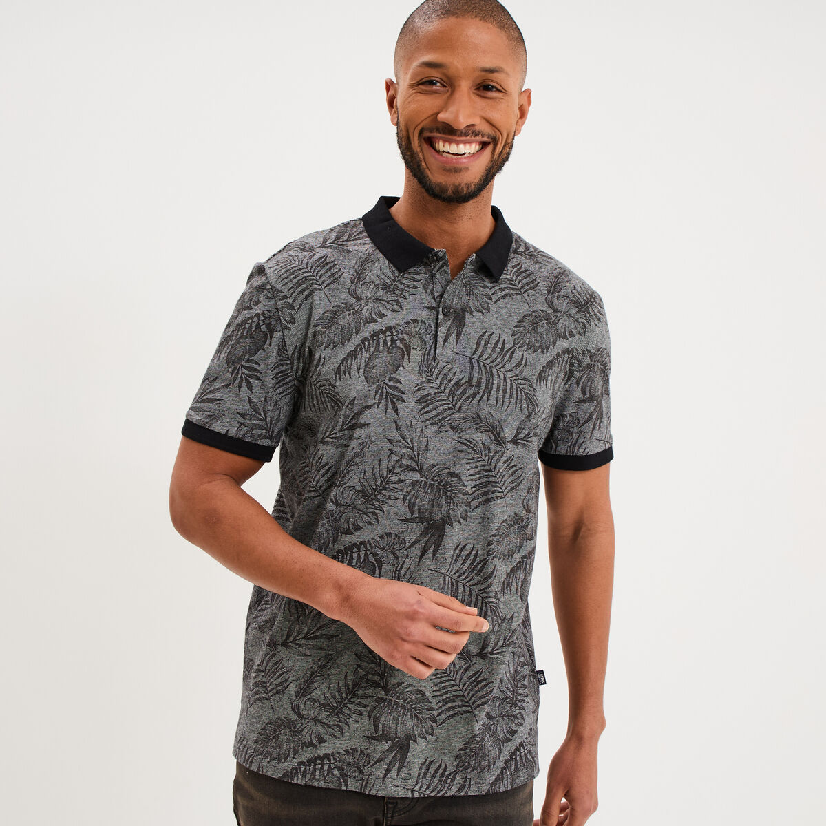 Polo jersey droit manches courtes coton noir homme