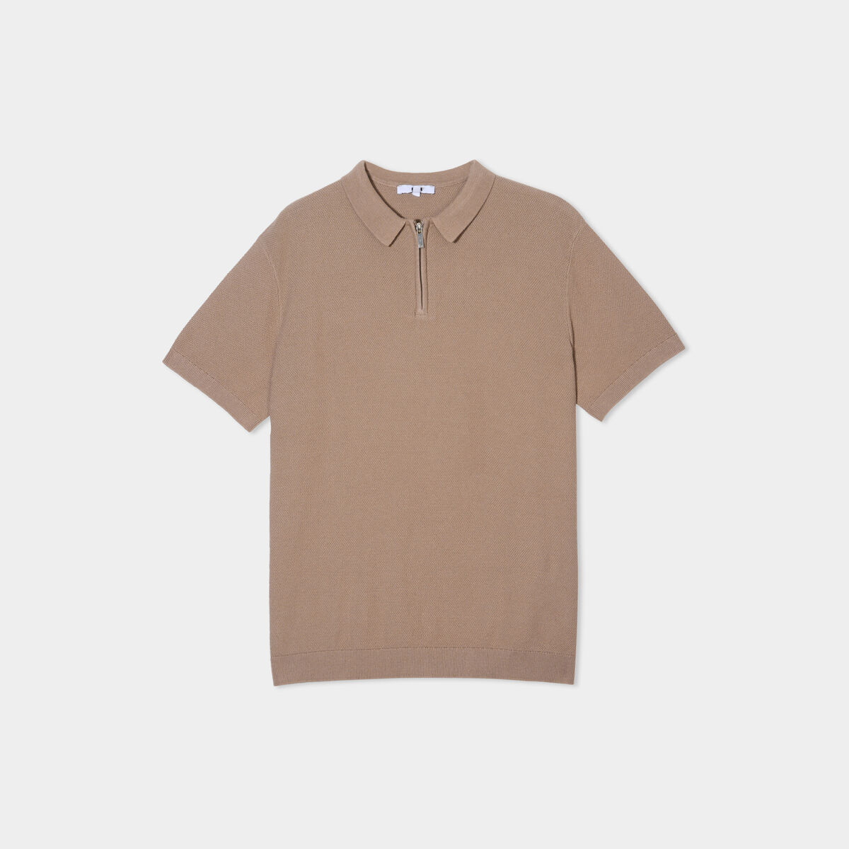 Polo col zippé manches courtes coton taupe homme