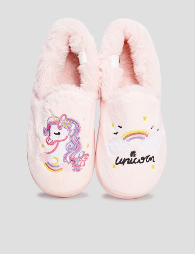 Chaussons brodés fourrés rose fille