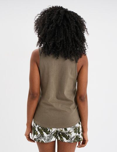 Ensemble pyjama short débardeur coton vert kaki femme