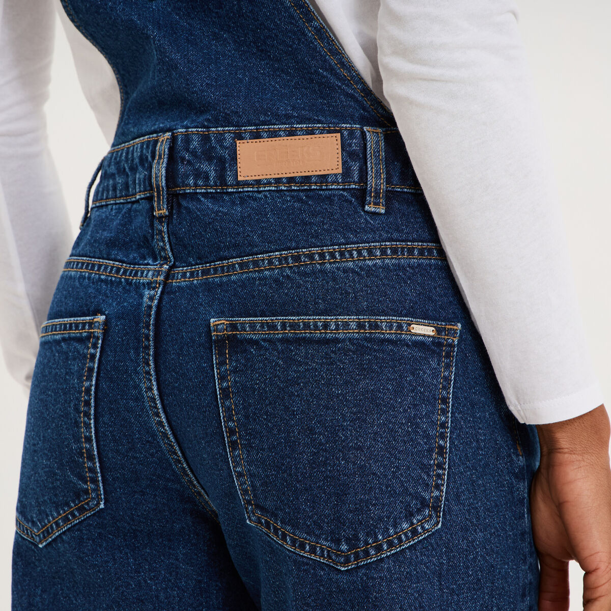 Salopette en jean jambe large coton bleu fonc&eacute; femme