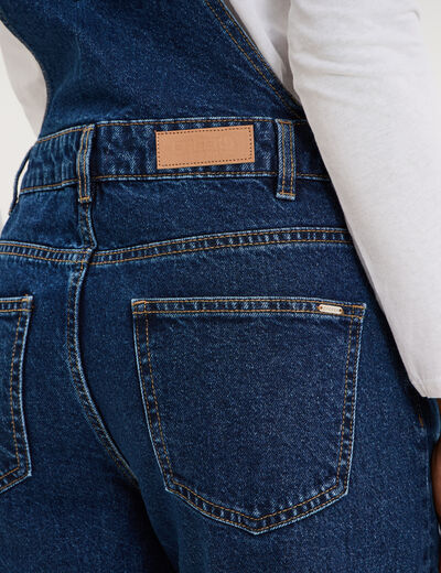 Salopette en jean jambe large coton bleu fonc&eacute; femme