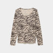 T-shirt col rond manches longues coton beige clair femme