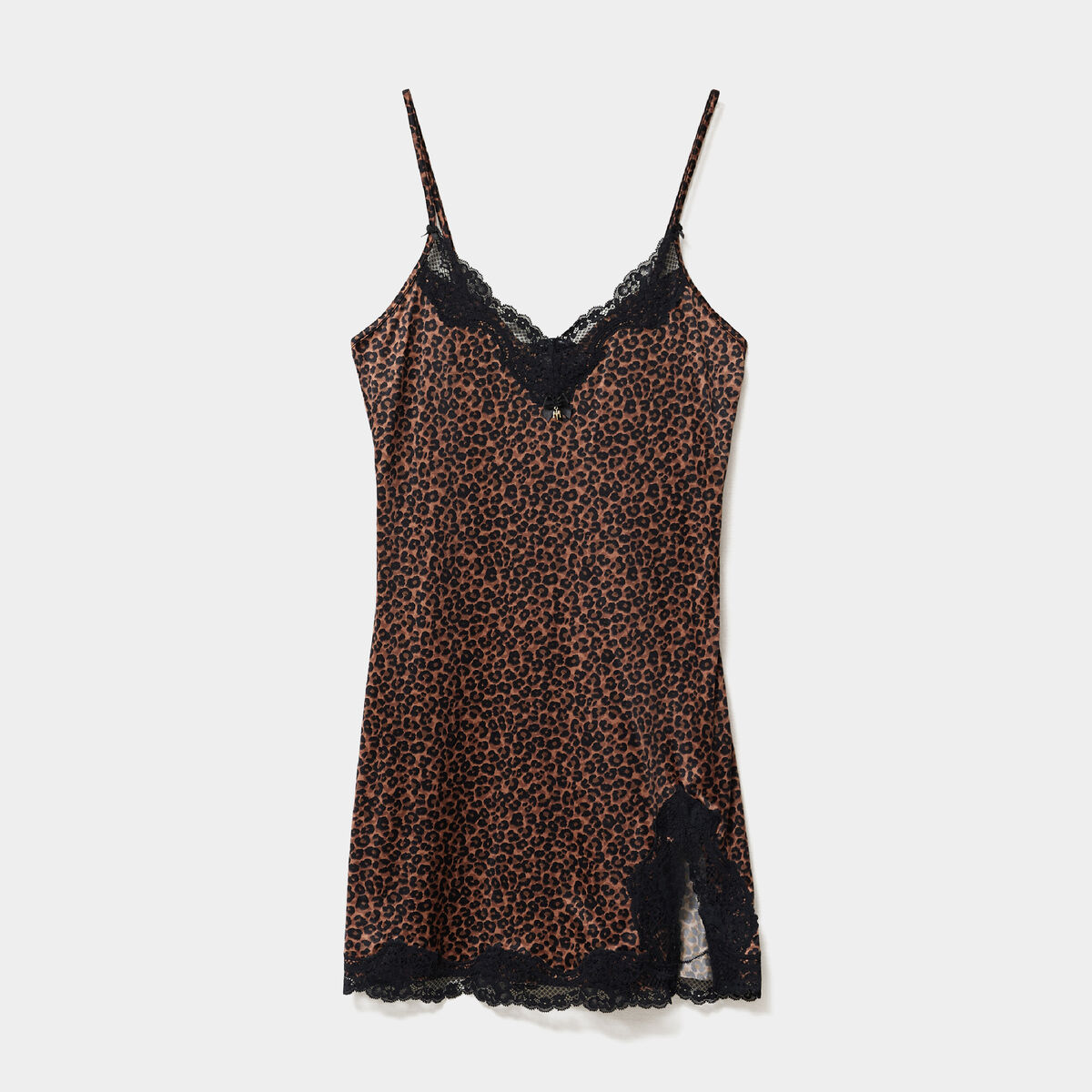 Nuisette courte d&eacute;tails dentelle marron femme