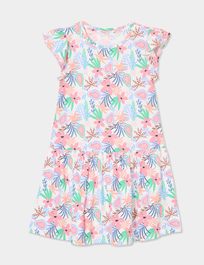 Robe courte évasée à volants ecru fille
