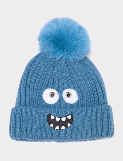 Bonnet à pompon bleu garçon